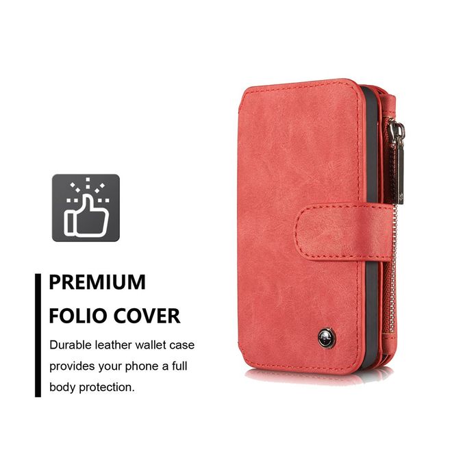 Caseme - Hülle für iPhone 5/5S/SE - Case aus Leder/Plastik - mit abnehmbarem Plastik Cover - rot