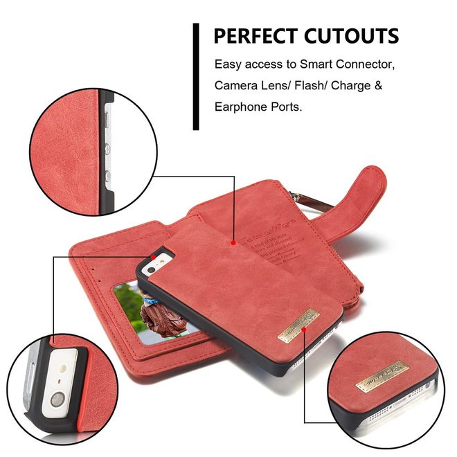 Caseme - Hülle für iPhone 5/5S/SE - Case aus Leder/Plastik - mit abnehmbarem Plastik Cover - rot