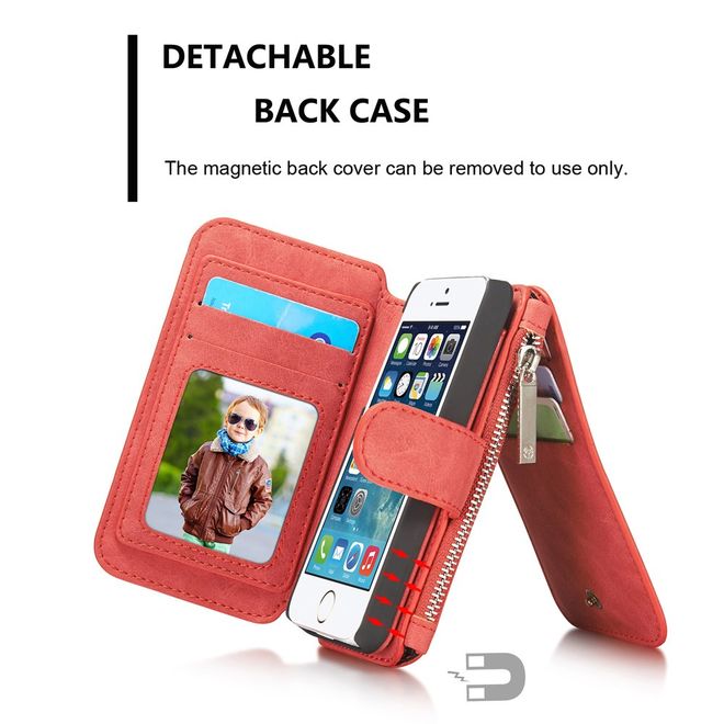 Caseme - Hülle für iPhone 5/5S/SE - Case aus Leder/Plastik - mit abnehmbarem Plastik Cover - rot