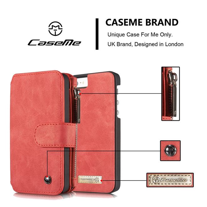 Caseme - Hülle für iPhone 5/5S/SE - Case aus Leder/Plastik - mit abnehmbarem Plastik Cover - rot