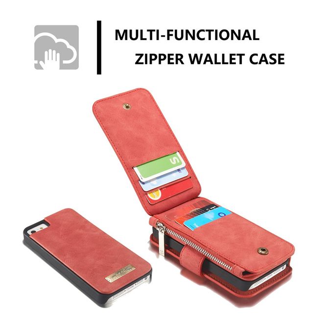 Caseme - Hülle für iPhone 5/5S/SE - Case aus Leder/Plastik - mit abnehmbarem Plastik Cover - rot