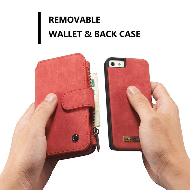 Caseme - Hülle für iPhone 5/5S/SE - Case aus Leder/Plastik - mit abnehmbarem Plastik Cover - rot