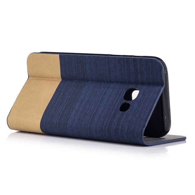 Samsung Galaxy A3 (2017) Handy Hülle - Cover aus Leder/Stoff - zweifarbig - dunkelblau