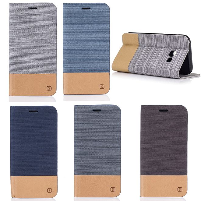 Samsung Galaxy A3 (2017) Handy Hülle - Cover aus Leder/Stoff - zweifarbig - dunkelblau