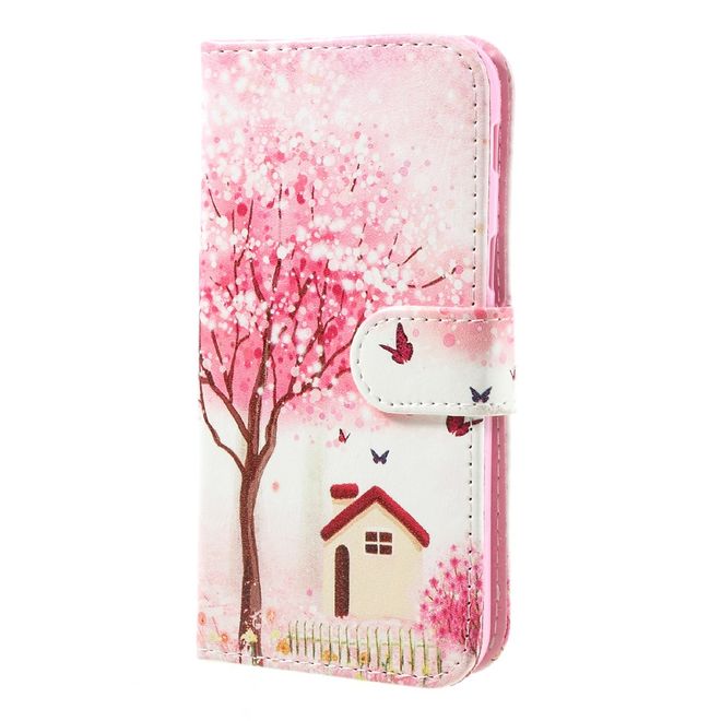 Samsung Galaxy A3 (2017) Handyhülle - Case aus Leder - Haus und farbiger Baum