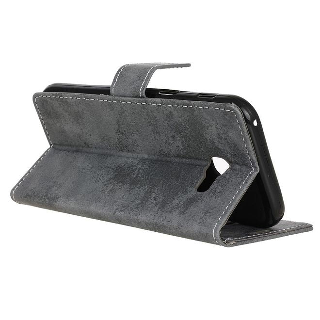 Samsung Galaxy A5 (2017) Case - Hülle aus Leder - Vintage Style - mit Standfunktion - grau