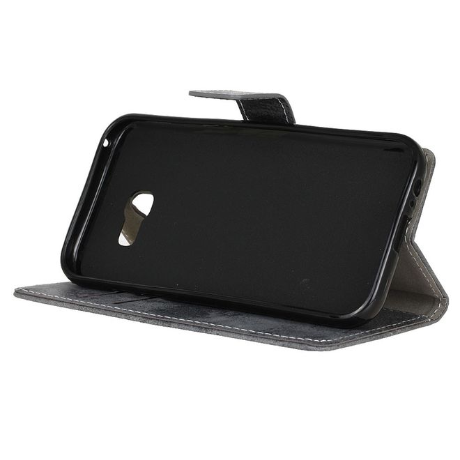 Samsung Galaxy A5 (2017) Case - Hülle aus Leder - Vintage Style - mit Standfunktion - grau