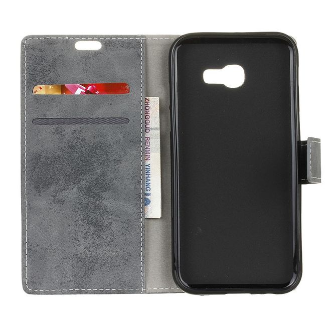 Samsung Galaxy A5 (2017) Case - Hülle aus Leder - Vintage Style - mit Standfunktion - grau