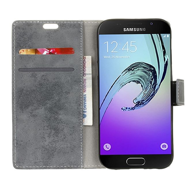 Samsung Galaxy A5 (2017) Case - Hülle aus Leder - Vintage Style - mit Standfunktion - grau