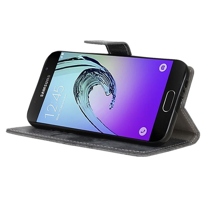 Samsung Galaxy A5 (2017) Case - Hülle aus Leder - Vintage Style - mit Standfunktion - grau