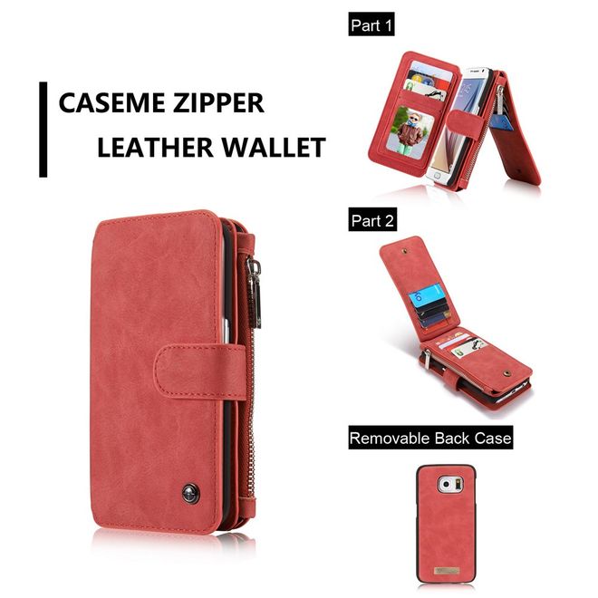 Caseme - Hülle für Galaxy S6 Edge - Case aus Leder/Plastik - multifunktional - rot