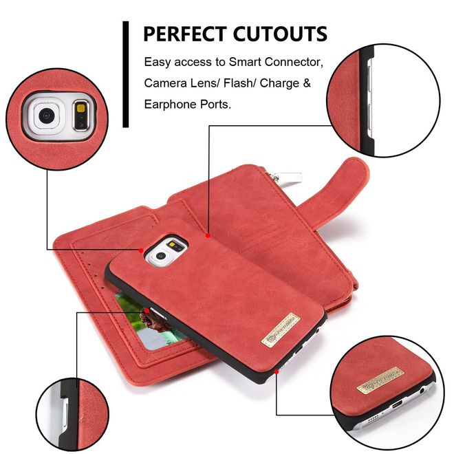 Caseme - Hülle für Galaxy S6 Edge - Case aus Leder/Plastik - multifunktional - rot