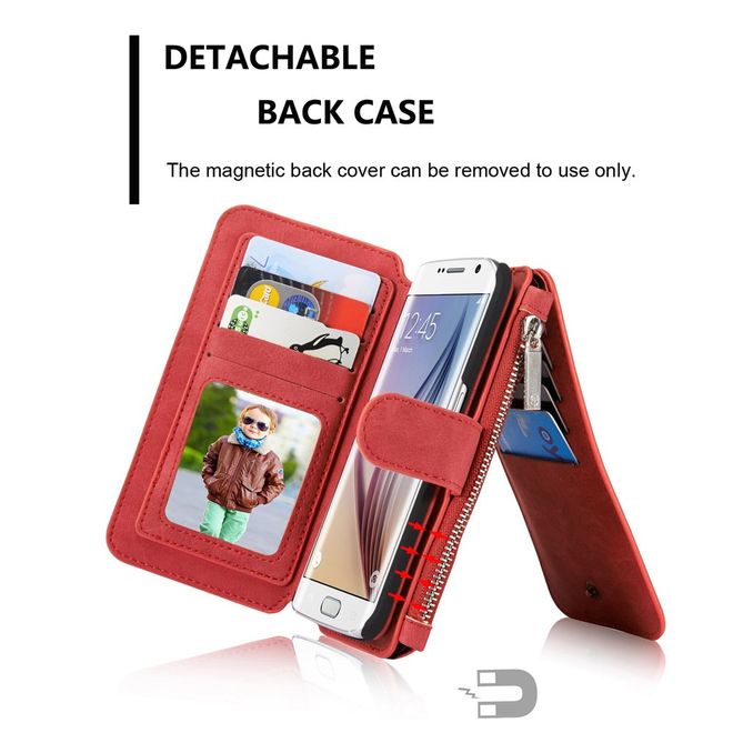 Caseme - Hülle für Galaxy S6 Edge - Case aus Leder/Plastik - multifunktional - rot