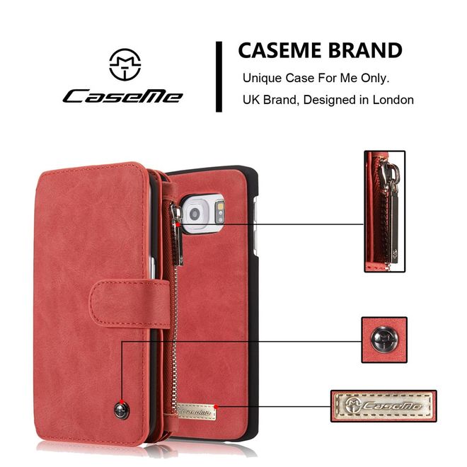 Caseme - Hülle für Galaxy S6 Edge - Case aus Leder/Plastik - multifunktional - rot
