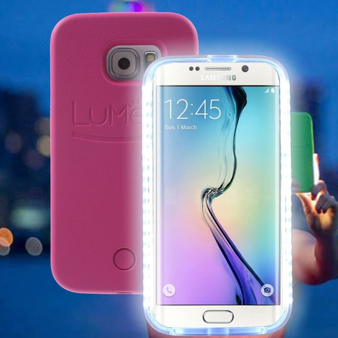 Lumee - Hülle für Galaxy S6 Edge - Case aus Plastik - mit Selfie LED Licht - rosa