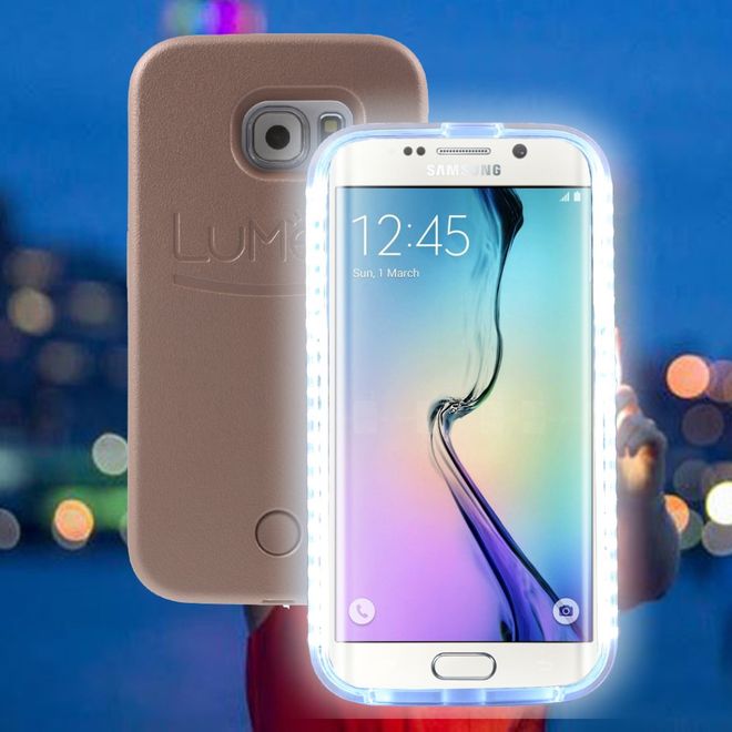 Lumee - Hülle für Galaxy S6 Edge - Case aus Plastik - mit Selfie LED Licht - rosegold