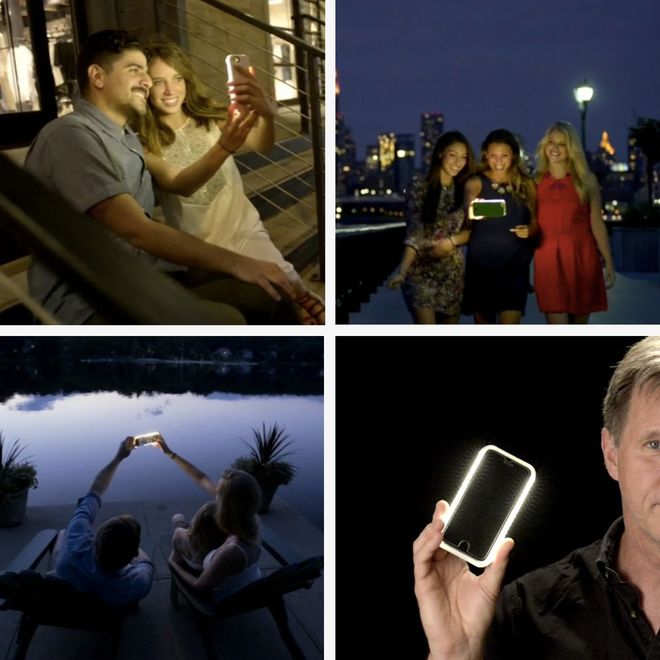 Lumee - Hülle für Galaxy S6 Edge - Case aus Plastik - mit Selfie LED Licht - grün