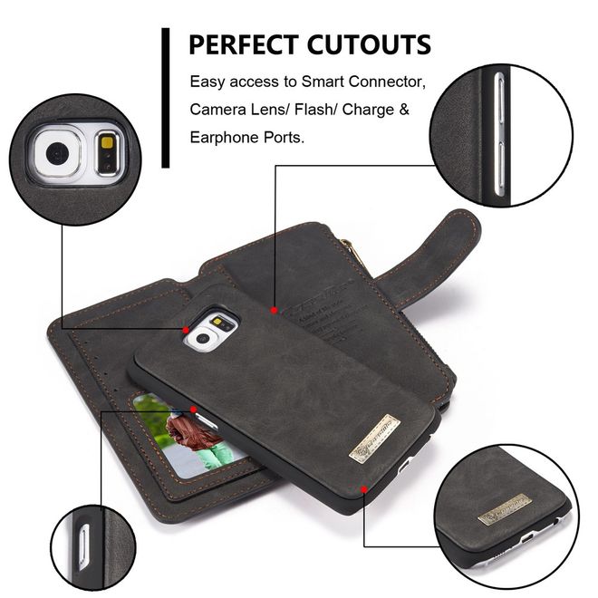 Caseme - Hülle für Samsung Galaxy S6 - Case aus Leder/Plastik - multifunktional - schwarz