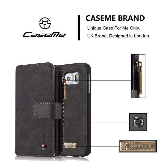 Caseme - Hülle für Samsung Galaxy S6 - Case aus Leder/Plastik - multifunktional - schwarz