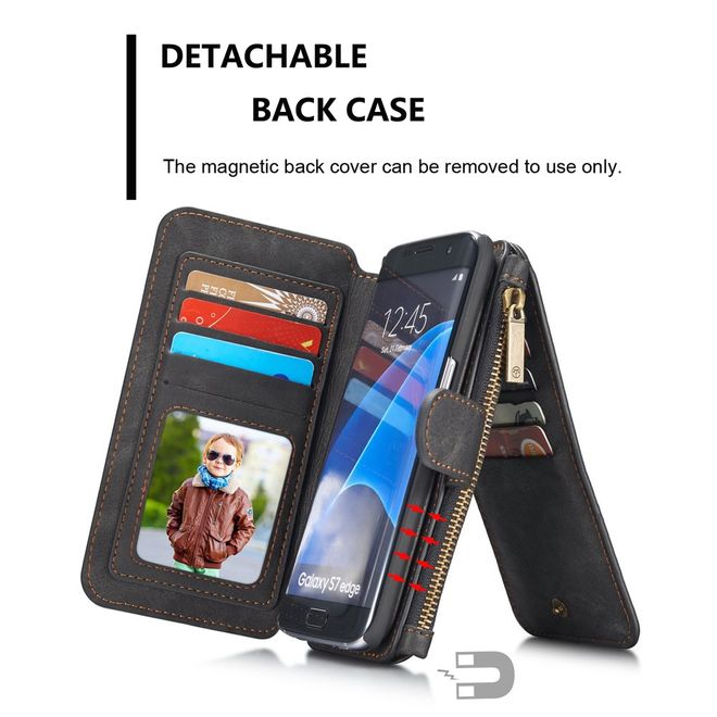 Caseme - Hülle für Samsung Galaxy S7 Edge - Case aus Leder/Plastik - multifunktional - schwarz