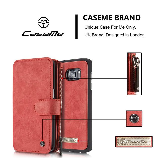 Caseme - Hülle für Samsung Galaxy S7 Edge - Case aus Leder/Plastik - multifunktional - rot