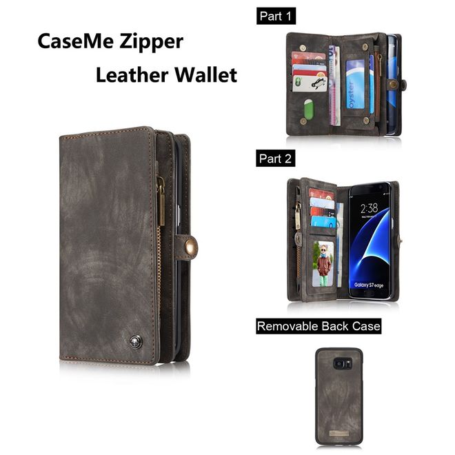 Caseme - Samsung Galaxy S7 Edge Hülle - Case aus Leder/Plastik - Retrostyle - abnehmbares Plastik Cover - schwarz