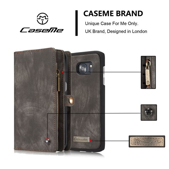 Caseme - Samsung Galaxy S7 Edge Hülle - Case aus Leder/Plastik - Retrostyle - abnehmbares Plastik Cover - schwarz