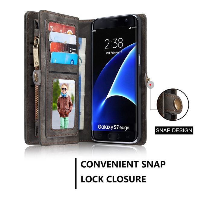 Caseme - Samsung Galaxy S7 Edge Hülle - Case aus Leder/Plastik - Retrostyle - abnehmbares Plastik Cover - schwarz