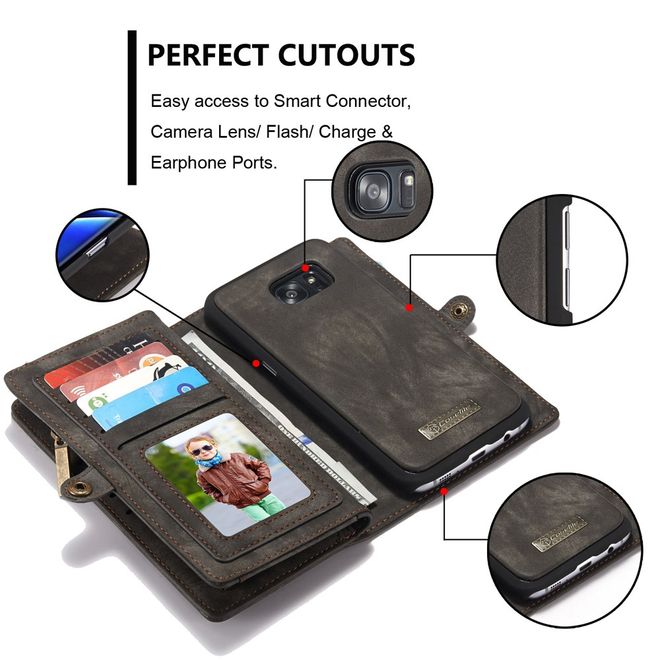Caseme - Samsung Galaxy S7 Edge Hülle - Case aus Leder/Plastik - Retrostyle - abnehmbares Plastik Cover - schwarz