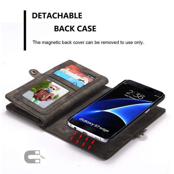 Caseme - Samsung Galaxy S7 Edge Hülle - Case aus Leder/Plastik - Retrostyle - abnehmbares Plastik Cover - schwarz