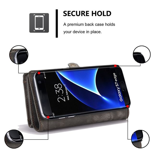 Caseme - Samsung Galaxy S7 Edge Hülle - Case aus Leder/Plastik - Retrostyle - abnehmbares Plastik Cover - schwarz