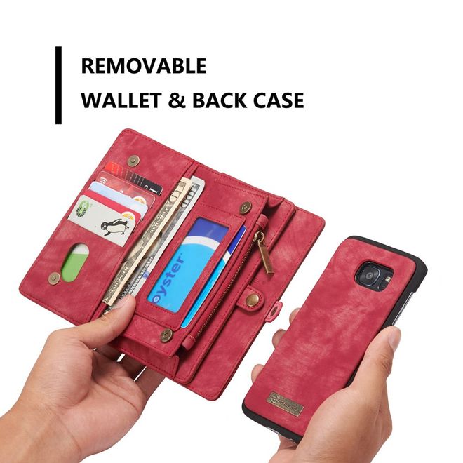 Caseme - Samsung Galaxy S7 Edge Hülle - Case aus Leder/Plastik - Retrostyle - abnehmbares Plastik Cover - rot