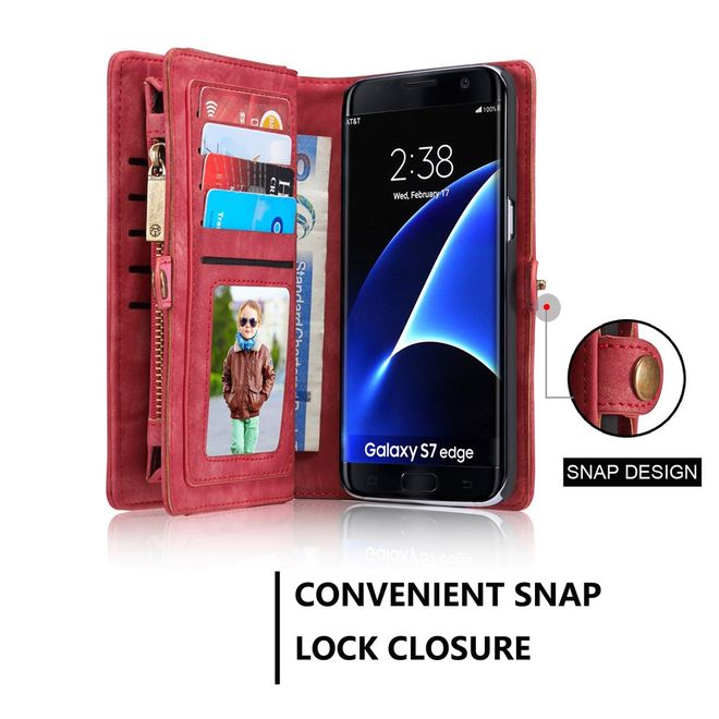 Caseme - Samsung Galaxy S7 Edge Hülle - Case aus Leder/Plastik - Retrostyle - abnehmbares Plastik Cover - rot