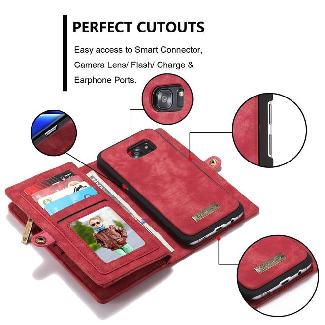 Caseme - Samsung Galaxy S7 Edge Hülle - Case aus Leder/Plastik - Retrostyle - abnehmbares Plastik Cover - rot