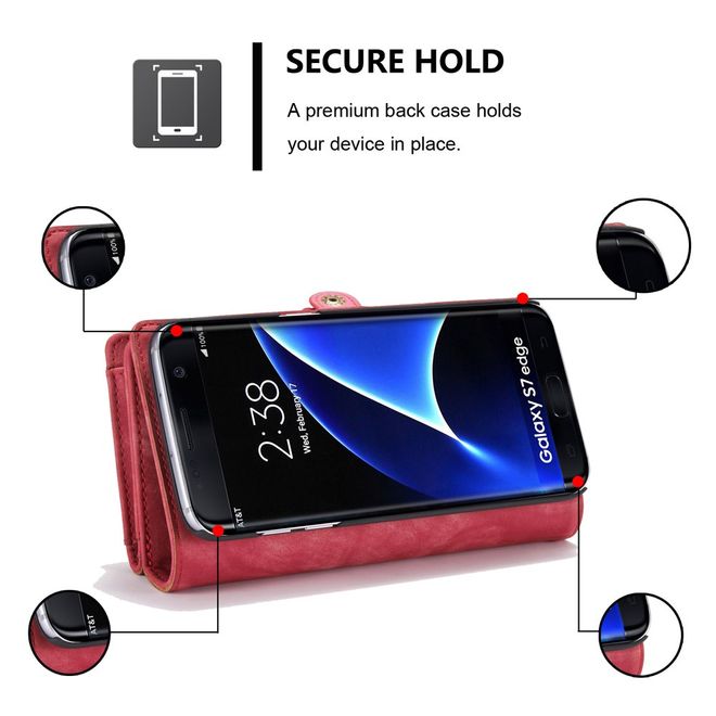 Caseme - Samsung Galaxy S7 Edge Hülle - Case aus Leder/Plastik - Retrostyle - abnehmbares Plastik Cover - rot
