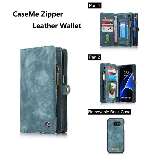 Caseme - Samsung Galaxy S7 Edge Hülle - Case aus Leder/Plastik - Retrostyle - abnehmbares Plastik Cover - blau