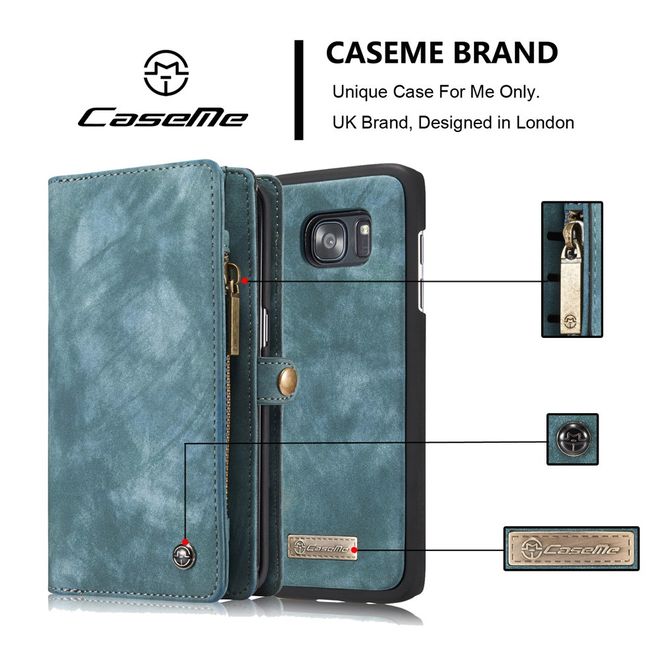 Caseme - Samsung Galaxy S7 Edge Hülle - Case aus Leder/Plastik - Retrostyle - abnehmbares Plastik Cover - blau