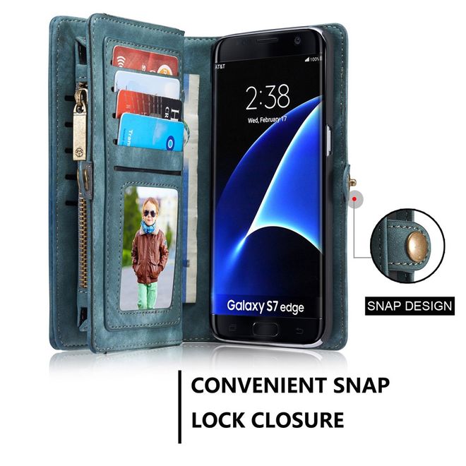 Caseme - Samsung Galaxy S7 Edge Hülle - Case aus Leder/Plastik - Retrostyle - abnehmbares Plastik Cover - blau