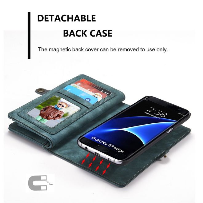 Caseme - Samsung Galaxy S7 Edge Hülle - Case aus Leder/Plastik - Retrostyle - abnehmbares Plastik Cover - blau
