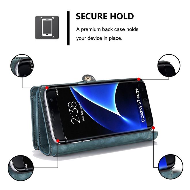 Caseme - Samsung Galaxy S7 Edge Hülle - Case aus Leder/Plastik - Retrostyle - abnehmbares Plastik Cover - blau