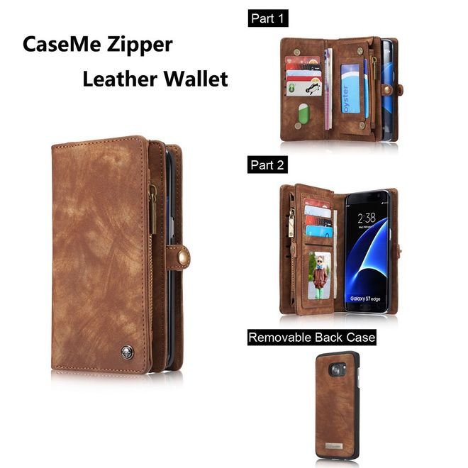 Caseme - Samsung Galaxy S7 Edge Hülle - Case aus Leder/Plastik - Retrostyle - abnehmbares Plastik Cover - braun