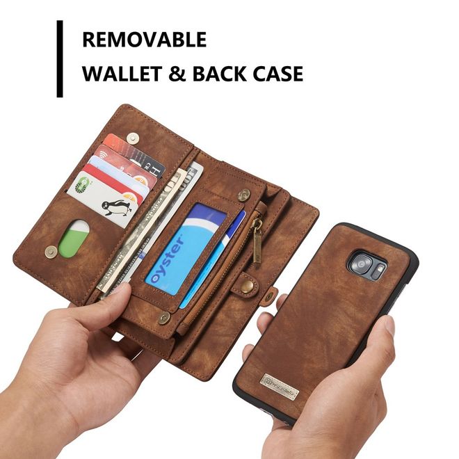 Caseme - Samsung Galaxy S7 Edge Hülle - Case aus Leder/Plastik - Retrostyle - abnehmbares Plastik Cover - braun