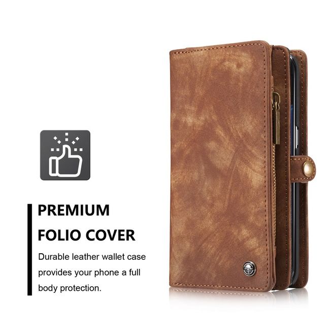 Caseme - Samsung Galaxy S7 Edge Hülle - Case aus Leder/Plastik - Retrostyle - abnehmbares Plastik Cover - braun