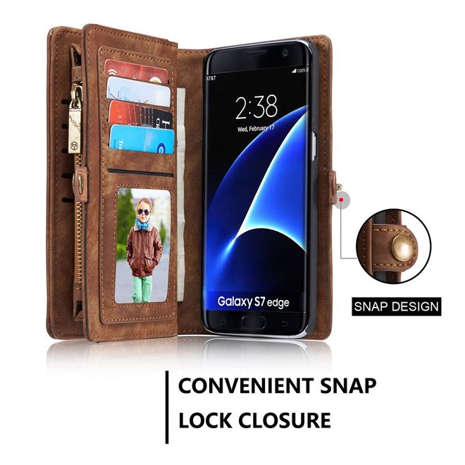 Caseme - Samsung Galaxy S7 Edge Hülle - Case aus Leder/Plastik - Retrostyle - abnehmbares Plastik Cover - braun