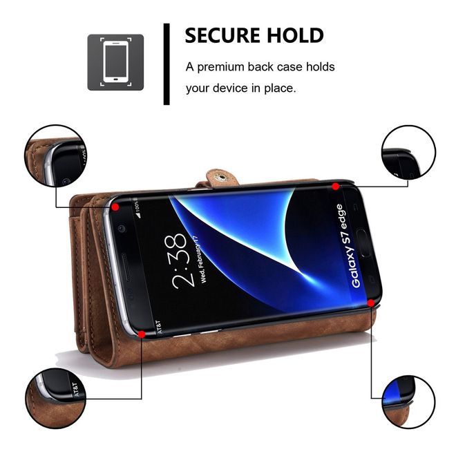 Caseme - Samsung Galaxy S7 Edge Hülle - Case aus Leder/Plastik - Retrostyle - abnehmbares Plastik Cover - braun