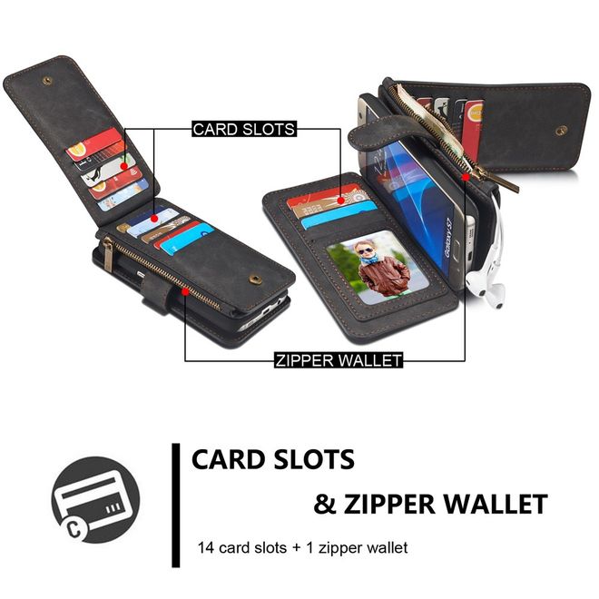 Caseme - Hülle für Samsung Galaxy S7 - Case aus Leder/Plastik - multifunktional - schwarz