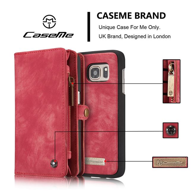 Caseme - Samsung Galaxy S7 Hülle - Case aus Leder/Plastik - Retrostyle - abnehmbares Plastik Cover - rot