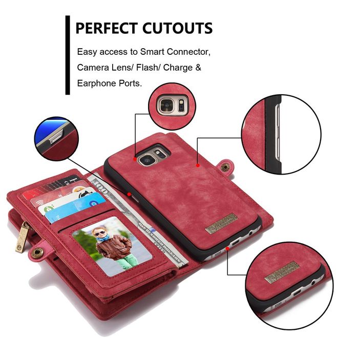 Caseme - Samsung Galaxy S7 Hülle - Case aus Leder/Plastik - Retrostyle - abnehmbares Plastik Cover - rot