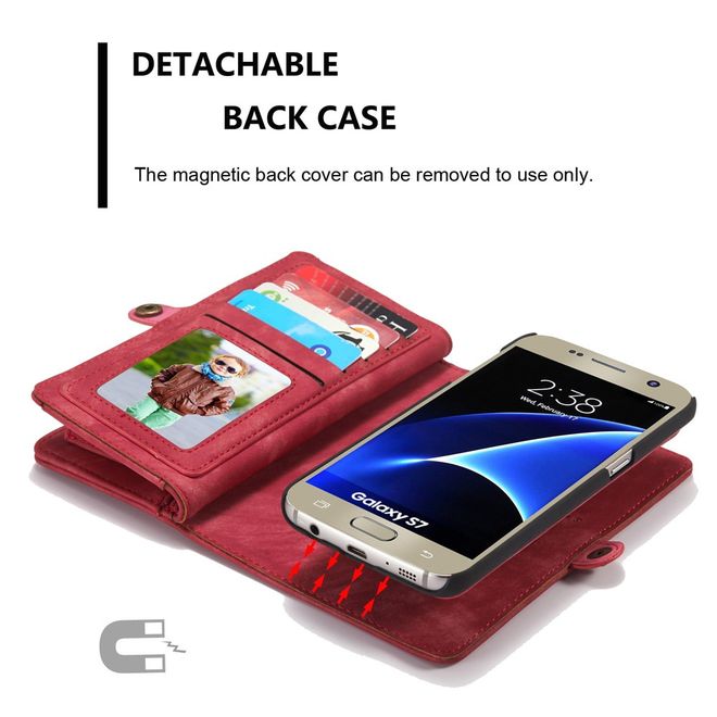 Caseme - Samsung Galaxy S7 Hülle - Case aus Leder/Plastik - Retrostyle - abnehmbares Plastik Cover - rot