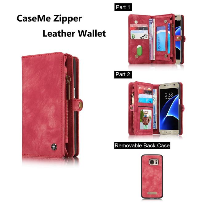 Caseme - Samsung Galaxy S7 Hülle - Case aus Leder/Plastik - Retrostyle - abnehmbares Plastik Cover - rot